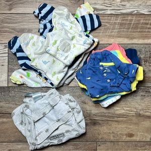 piece newborn 0-3 baby boy bundle set (swaddle, footies, onesies) good used cond